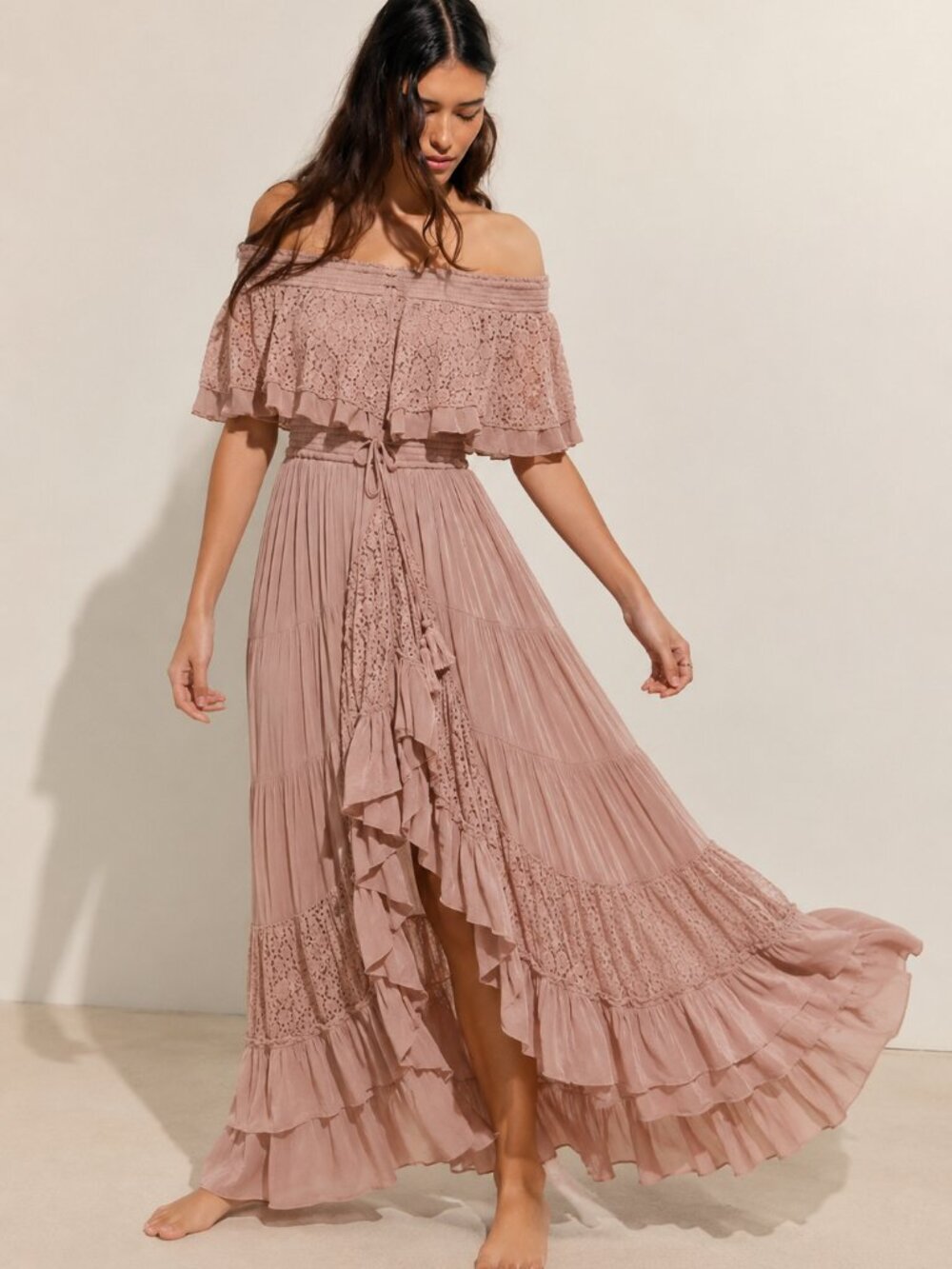 Free People Dancing On Air Maxi Dress Cashmere Lace Boho Medium NWOT